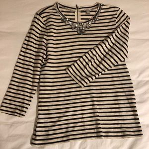 J.Crew 3/4 sleeve navy stripe shirt with jewels
